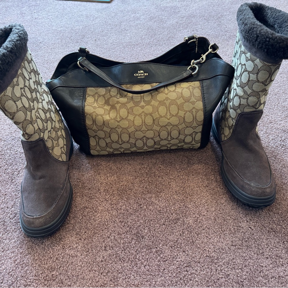 Coach Sherpa Boots With Matching Coach Bag